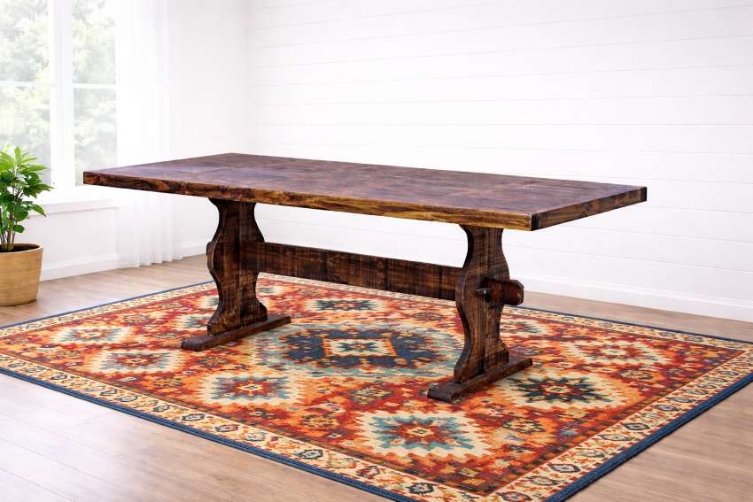 Saddlebrook Western Rustic Ranch 9 Piece Dining Set in Distressed Brown