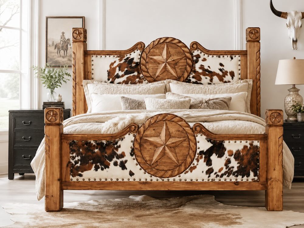 San Antonio Cowhide Western Rustic Bed San Antonio Cowhide Western Rustic Bed