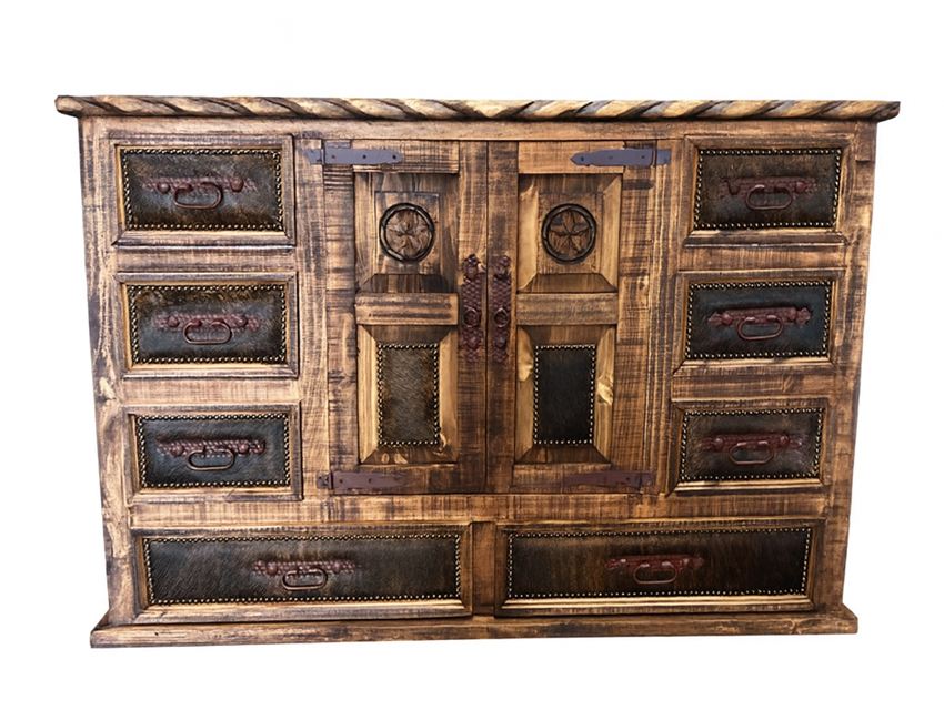 San Antonio Texas Star Rustic 5-Piece Bedroom Set with Cowhide