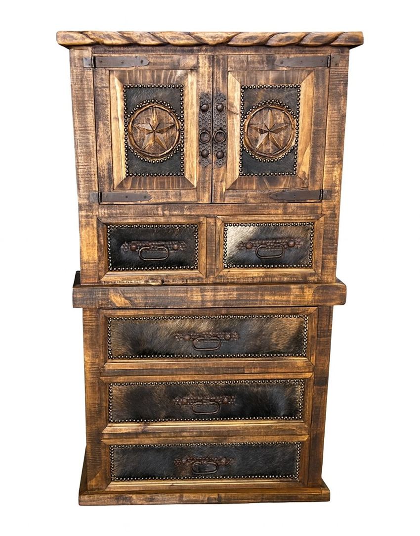 San Antonio Texas Star Rustic 5-Piece Bedroom Set with Cowhide