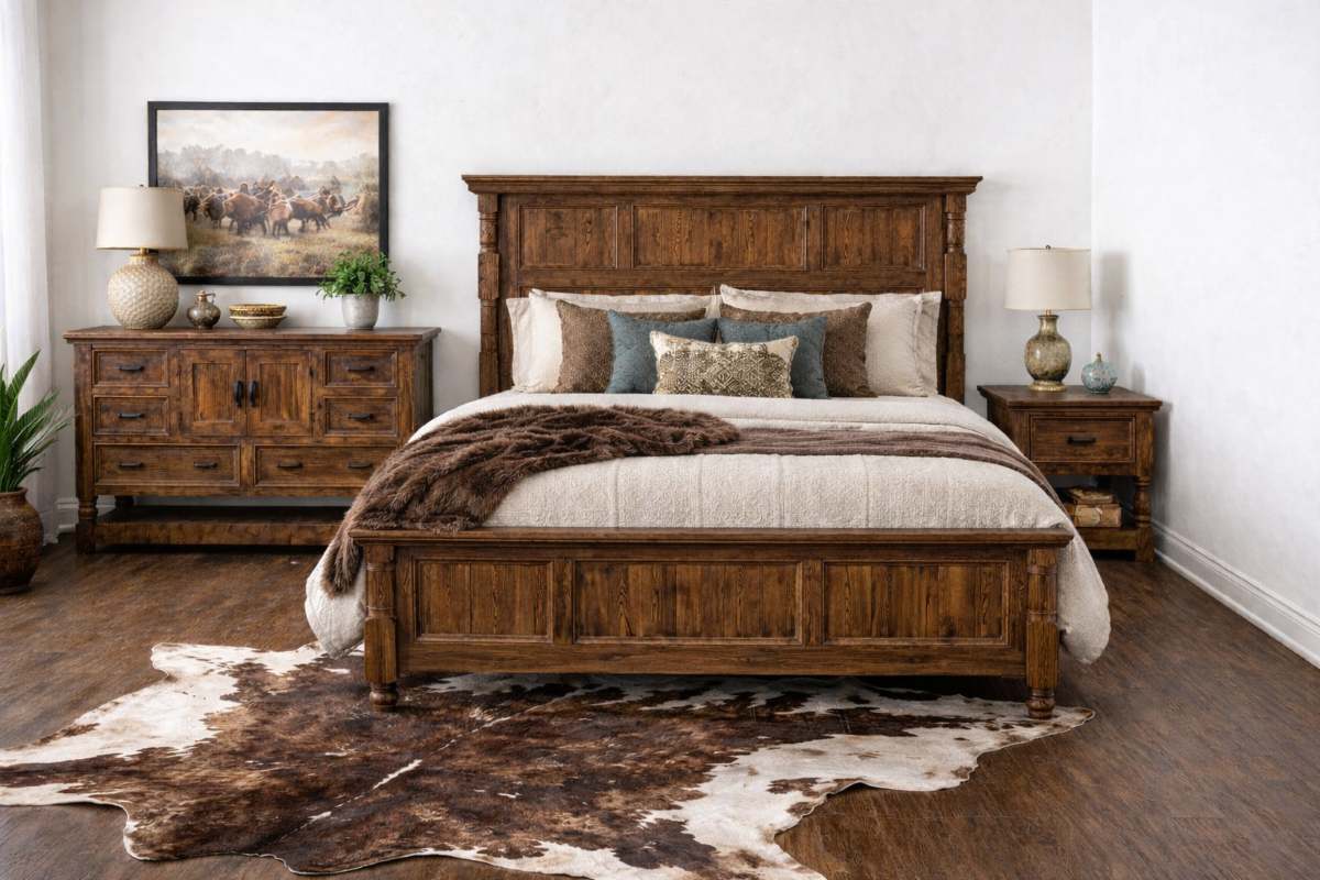 Western Rustic San Luis Bedroom Set in Natural Dark Walnut