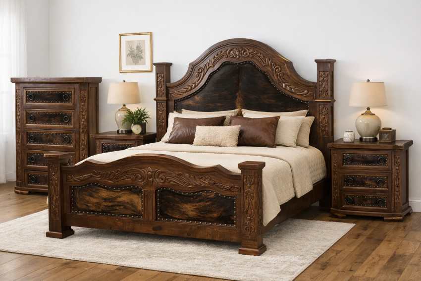 San Ramon Western Rustic Cowhide 6-Piece King Bedroom Set