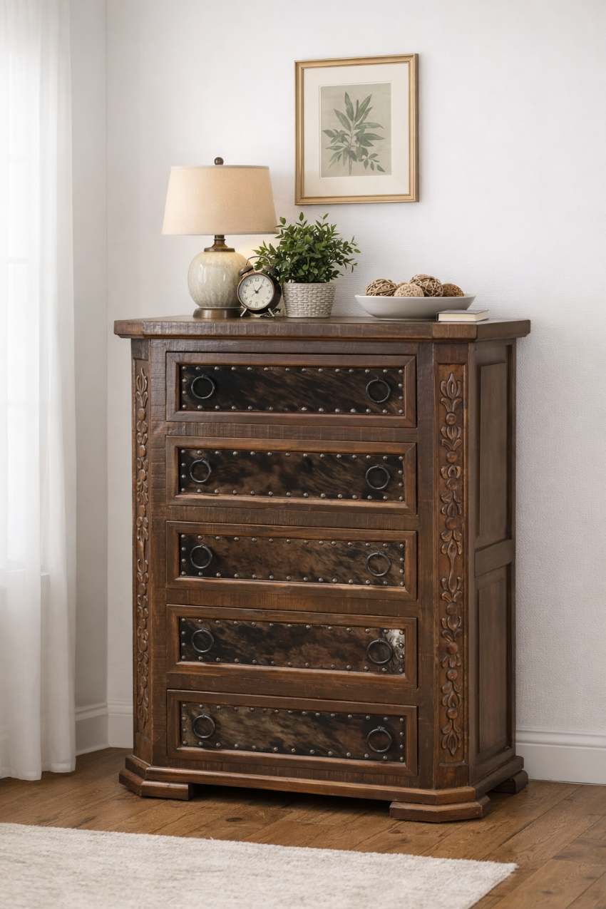 San Ramon Western Rustic Cowhide 6-Piece King Bedroom Set