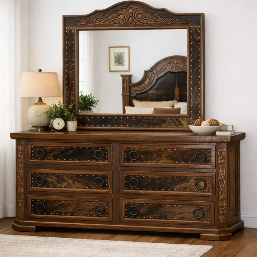 San Ramon Western Rustic Cowhide 6-Piece King Bedroom Set