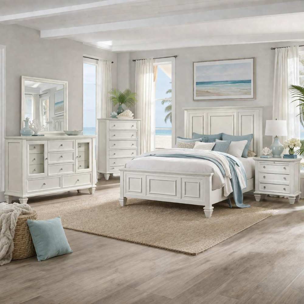 Sandy Beach White Coastal Bedroom Set