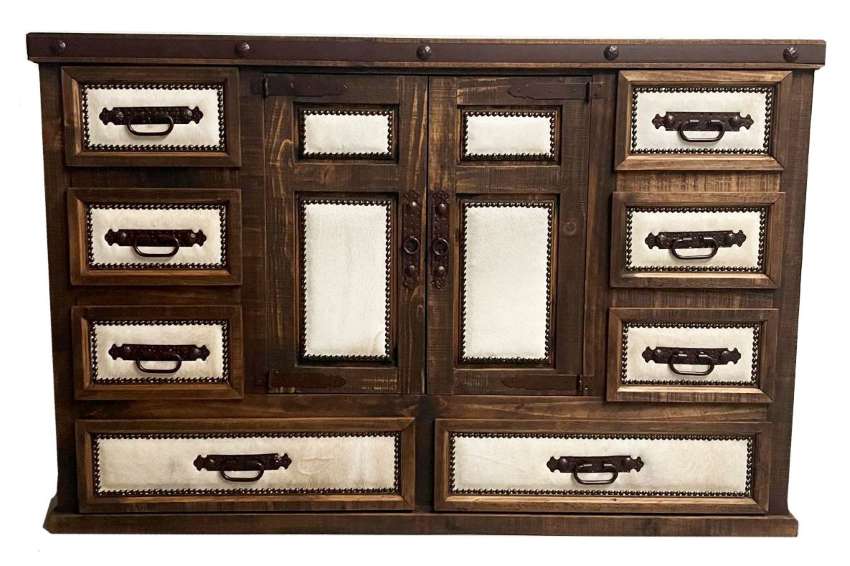 Santa Fe Spirit Rustic King Bedroom Set with Cowhide Accents