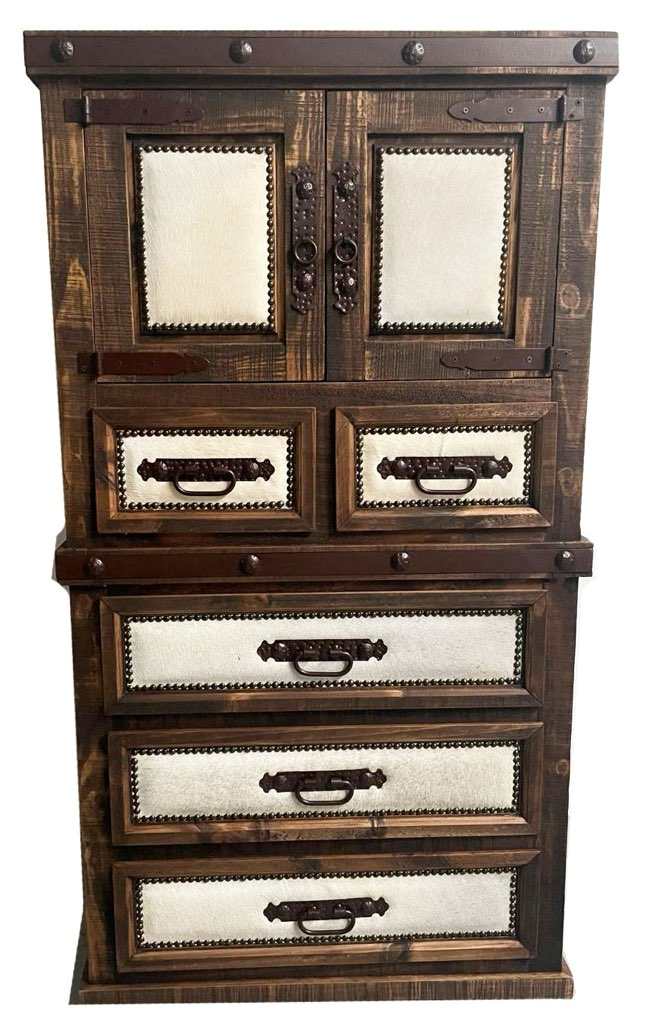 Santa Fe Spirit Rustic King Bedroom Set with Cowhide Accents