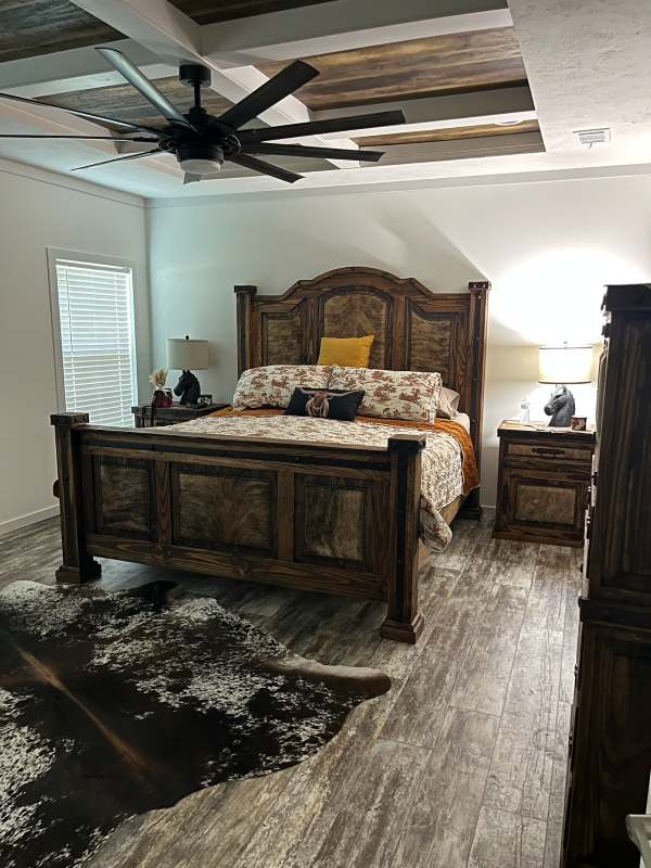 Santa Fe Spirit Cowhide Western Rustic Bedroom Set