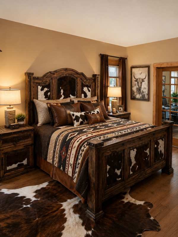 Santa Fe Spirit Western Rustic Cowhide Bedroom Set