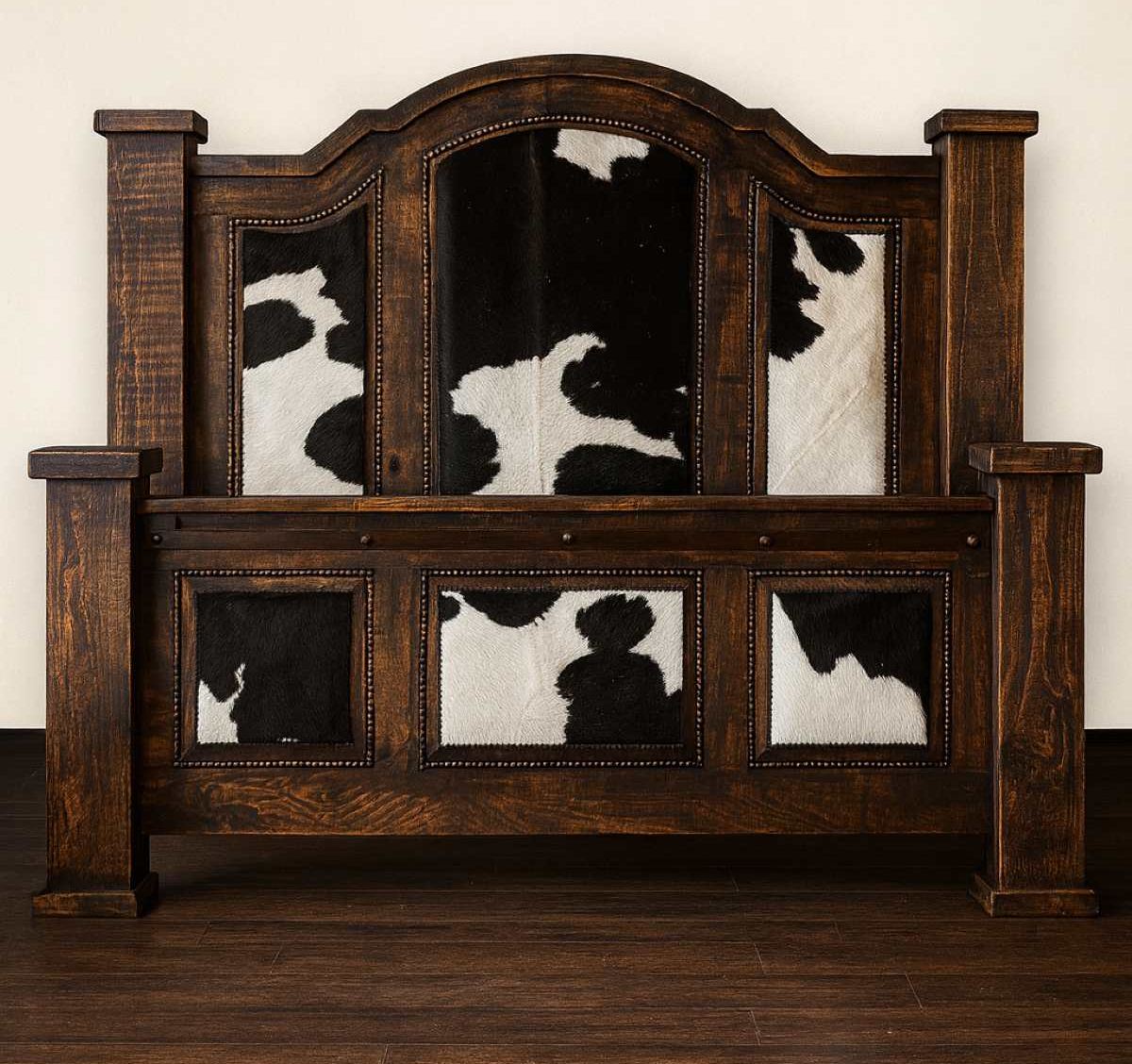 Santa Fe Spirit Western Rustic Solid Wood Bed with Cowhide