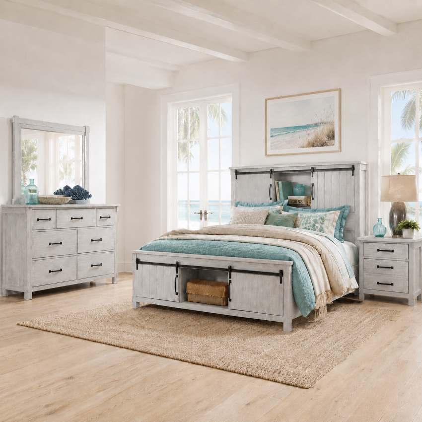 Scott Distressed White Coastal Farmhouse Bedroom Set Scott Distressed White Coastal Farmhouse Bedroom Set