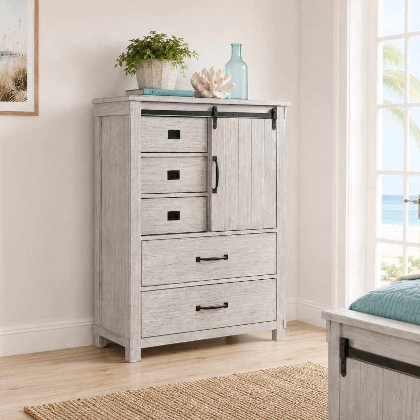 Scott Distressed White Coastal Farmhouse Bedroom Set