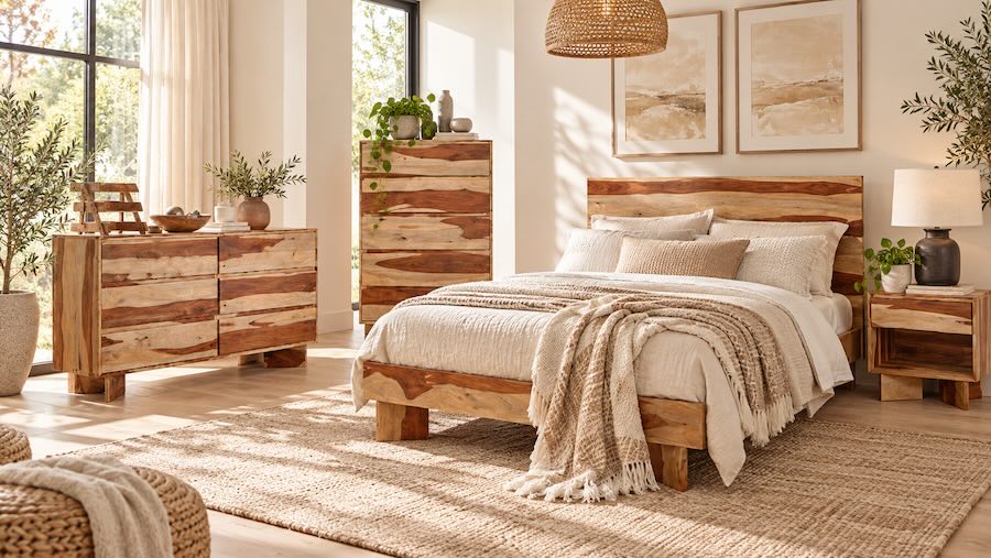 Sierra Modern Organic Sheesham Wood Platform Bedroom Set