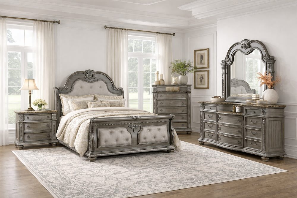 Silvercrest Manor Antique Grey Luxury Traditional Bedroom Set Silvercrest Manor Antique Grey Luxury Traditional Bedroom Set