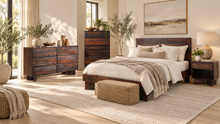 Solana Modern Organic Sheesham Wood Platform Bedroom Set