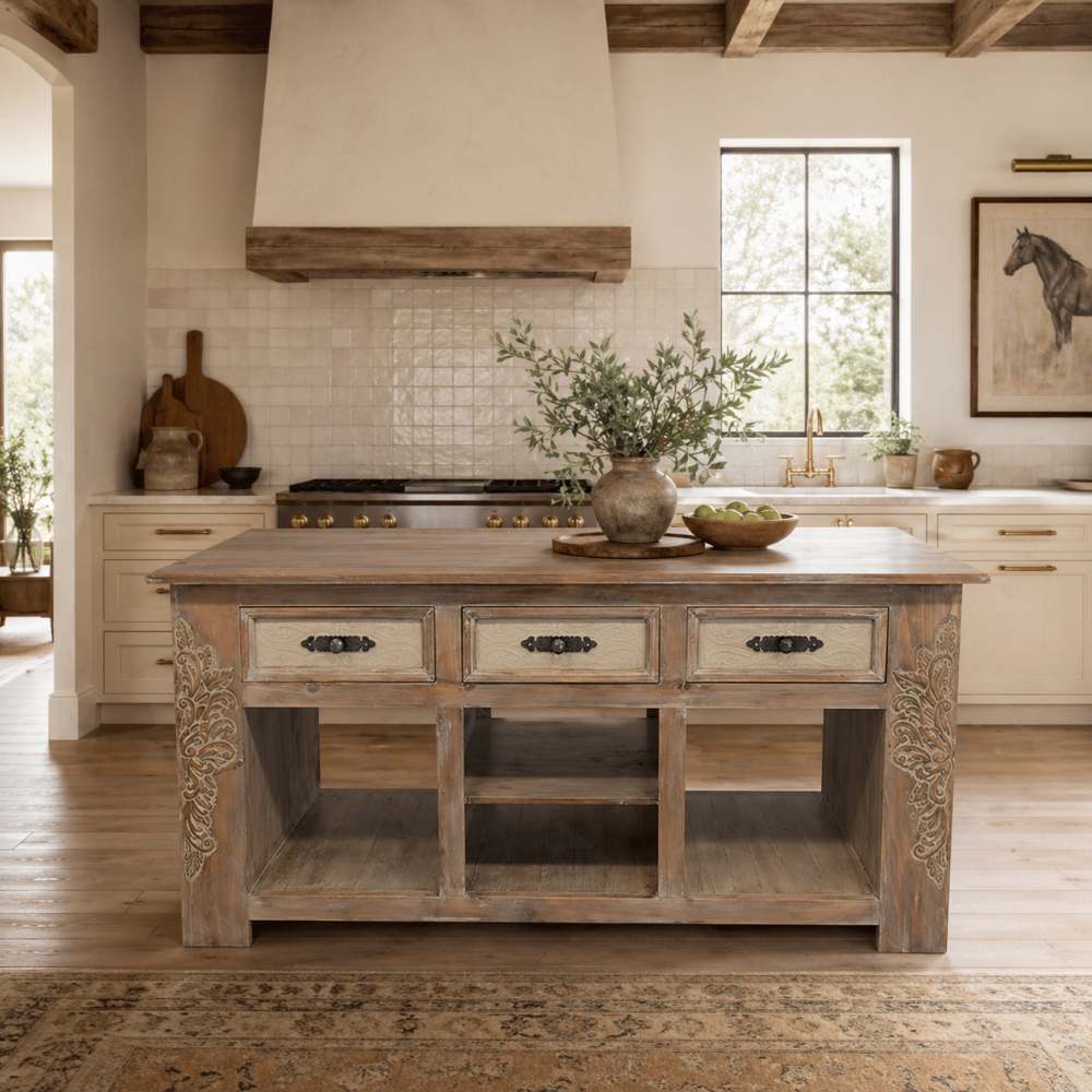 Sonora Cream Luxury Western Rustic Kitchen Island