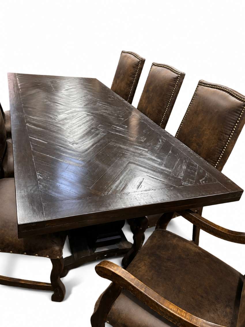 Sonora Western Rustic 9-Piece Dining Set with Upholstered Chairs - 120" Table