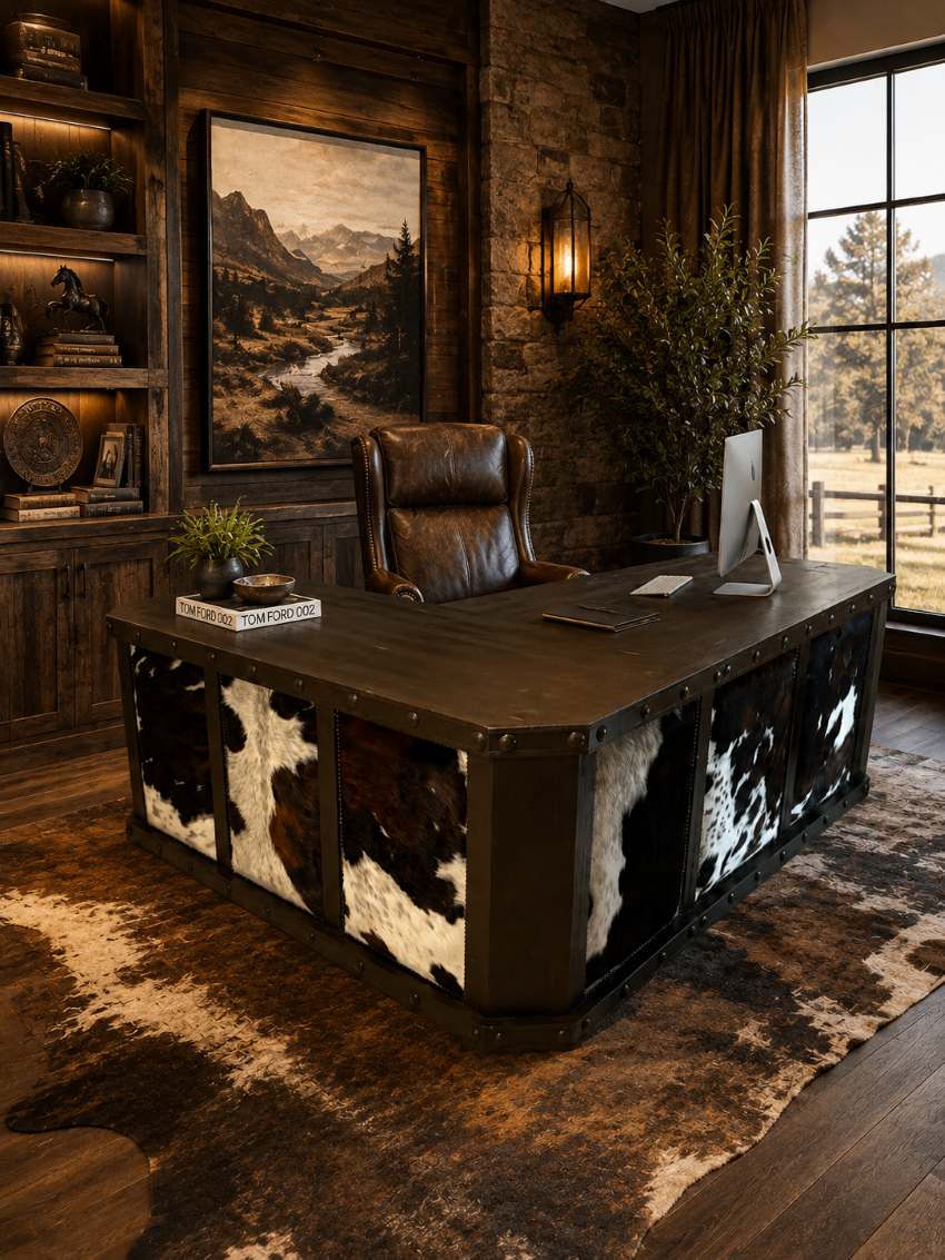 Sonora Western Rustic Cowhide L-Shaped Desk Sonora Western Rustic Cowhide L-Shaped Desk