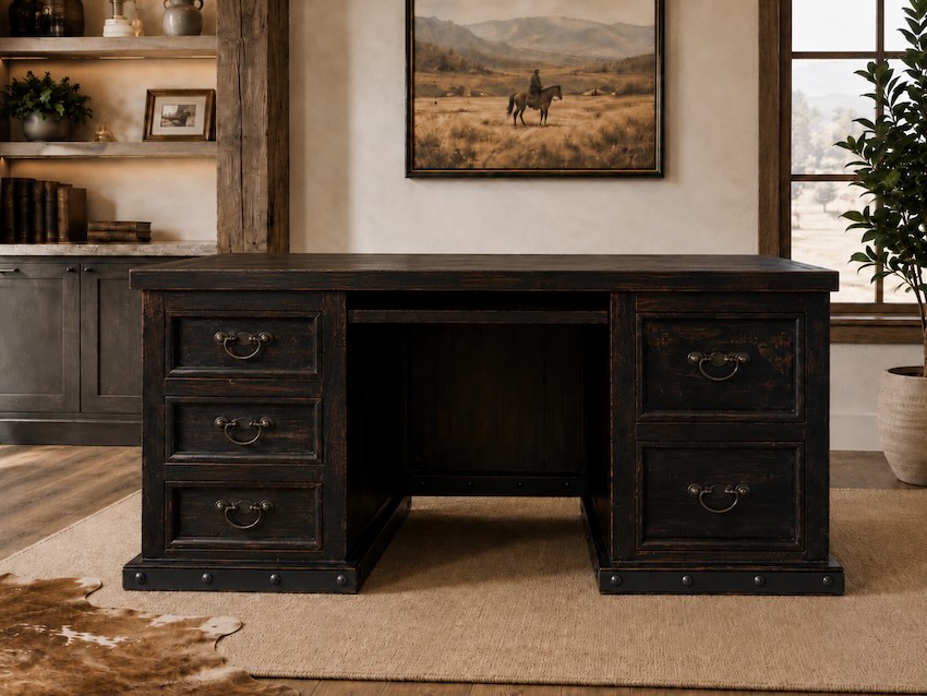 Sonora Western Rustic Desk in Distressed Dark Brown