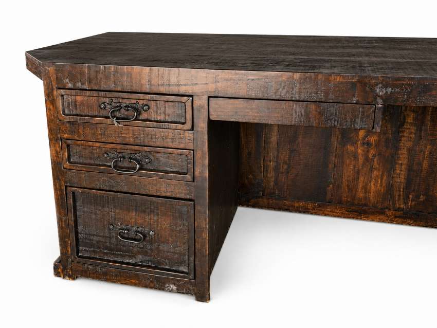 Sonora Western Rustic L-Shaped Desk in Distressed Dark Brown