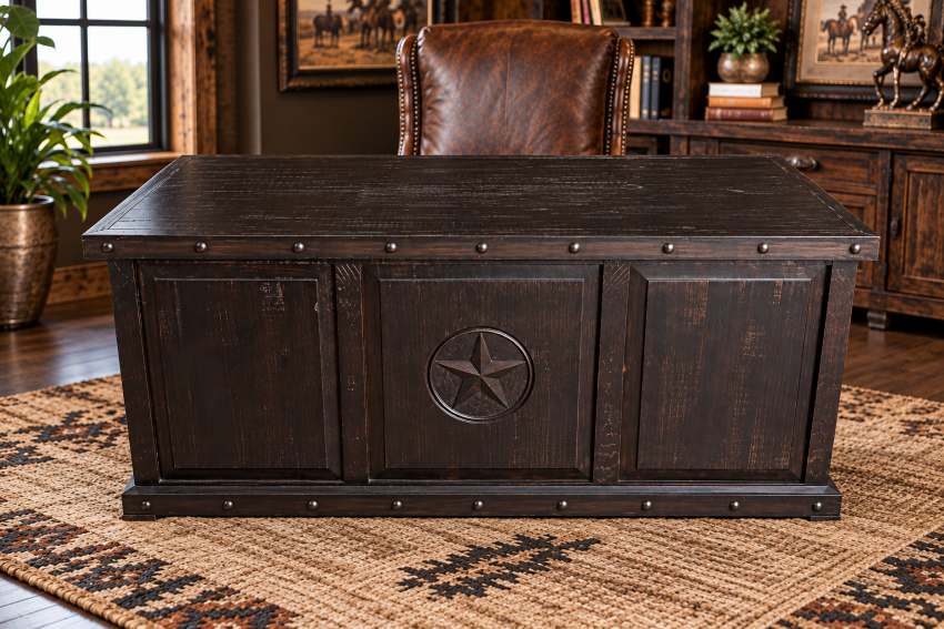 Sonora Western Rustic Texas Star Desk in Distressed Dark Brown