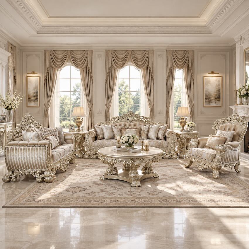 Sorina Antique Gold French Traditional Luxury Sofa Set Sorina Antique Gold French Traditional Luxury Sofa Set