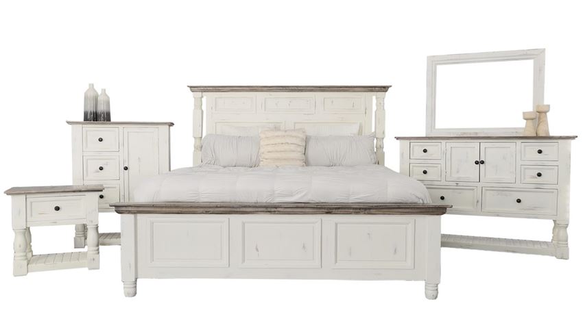 Martha Rustic White and Grey Bedroom Set