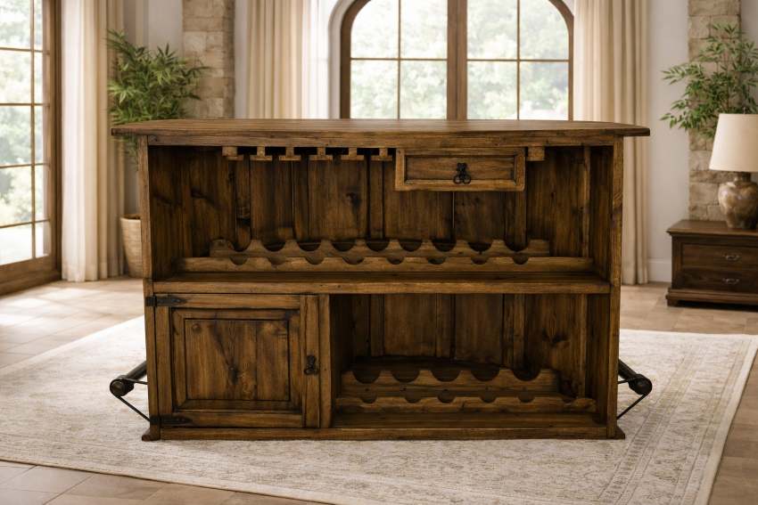 Rustic Bar Set with Texas Star and 4 Cowhide Bar Stools in Natural Dark