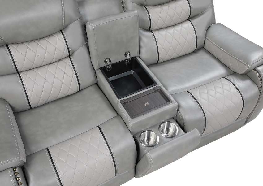 Starwood Grey Reclining Sofa Set with Wireless Charging