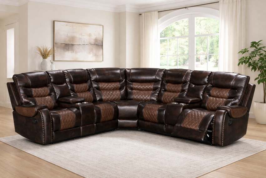 Starwood Two Tone Brown Elevated Reclining Sectional Sofa Starwood Two Tone Brown Elevated Reclining Sectional Sofa