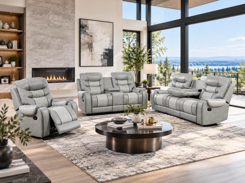 Starwood Grey Reclining Sofa Set with Wireless Charging Starwood Grey Reclining Sofa Set with Wireless Charging