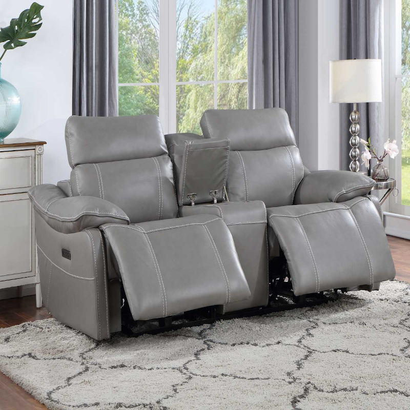 Alpine 3-Piece Power Leather Reclining Living Room Set in Gray