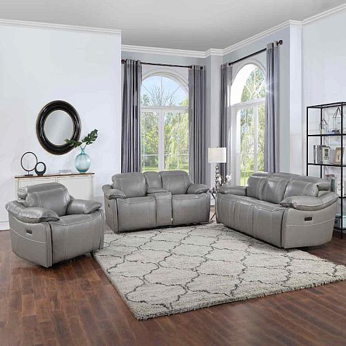 Alpine 3-Piece Power Leather Reclining Living Room Set in Gray