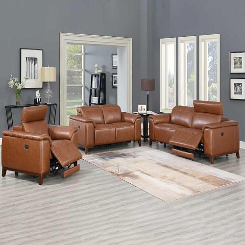 Bergamo 3-Piece Power Leather Reclining Living Room Set in Mocha