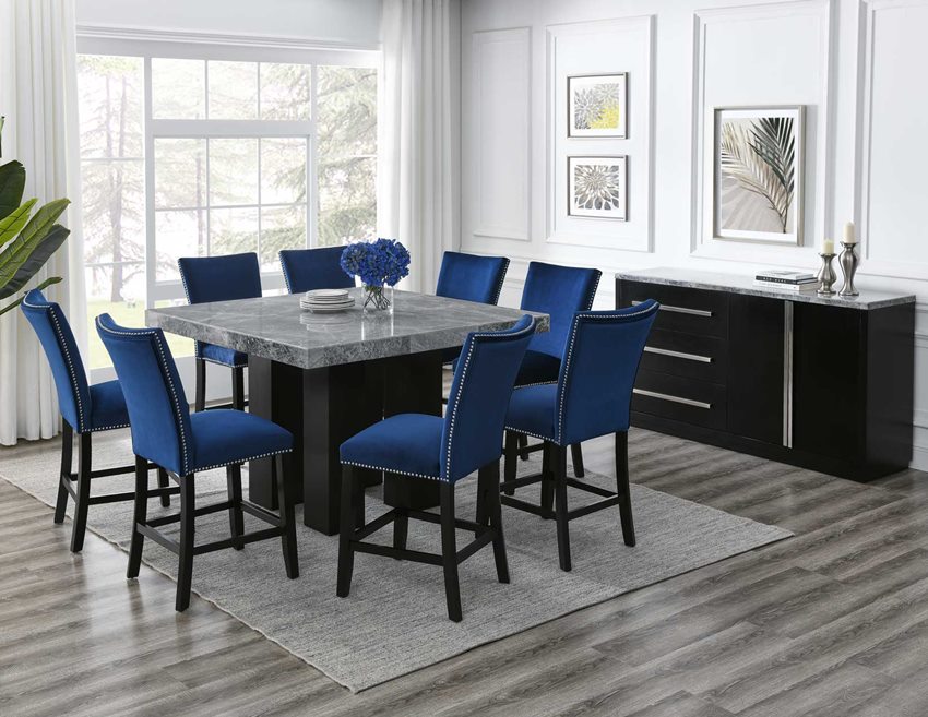 Camila Counter Height Square Dining Room Set with Grey Marble Top