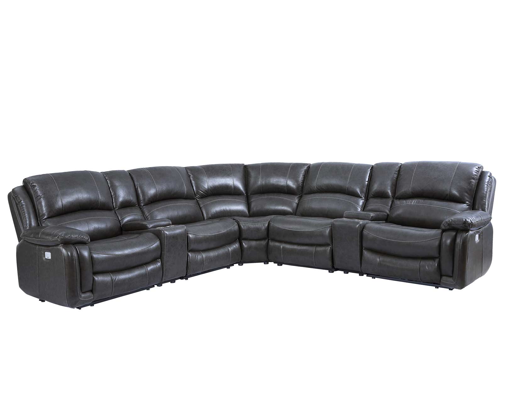 Denver Power Reclining Sectional in Charcoal Leather