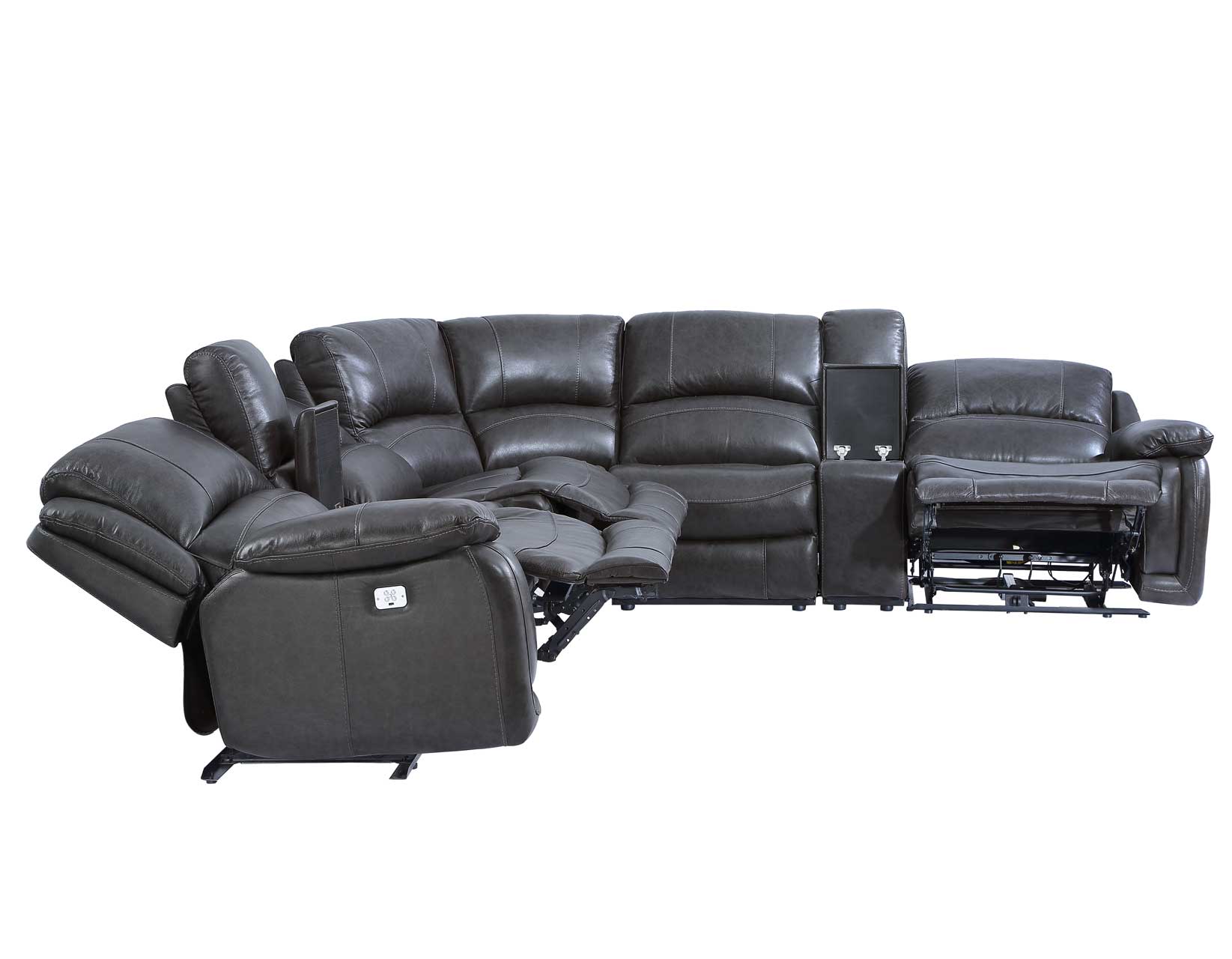 Denver Power Reclining Sectional in Charcoal Leather