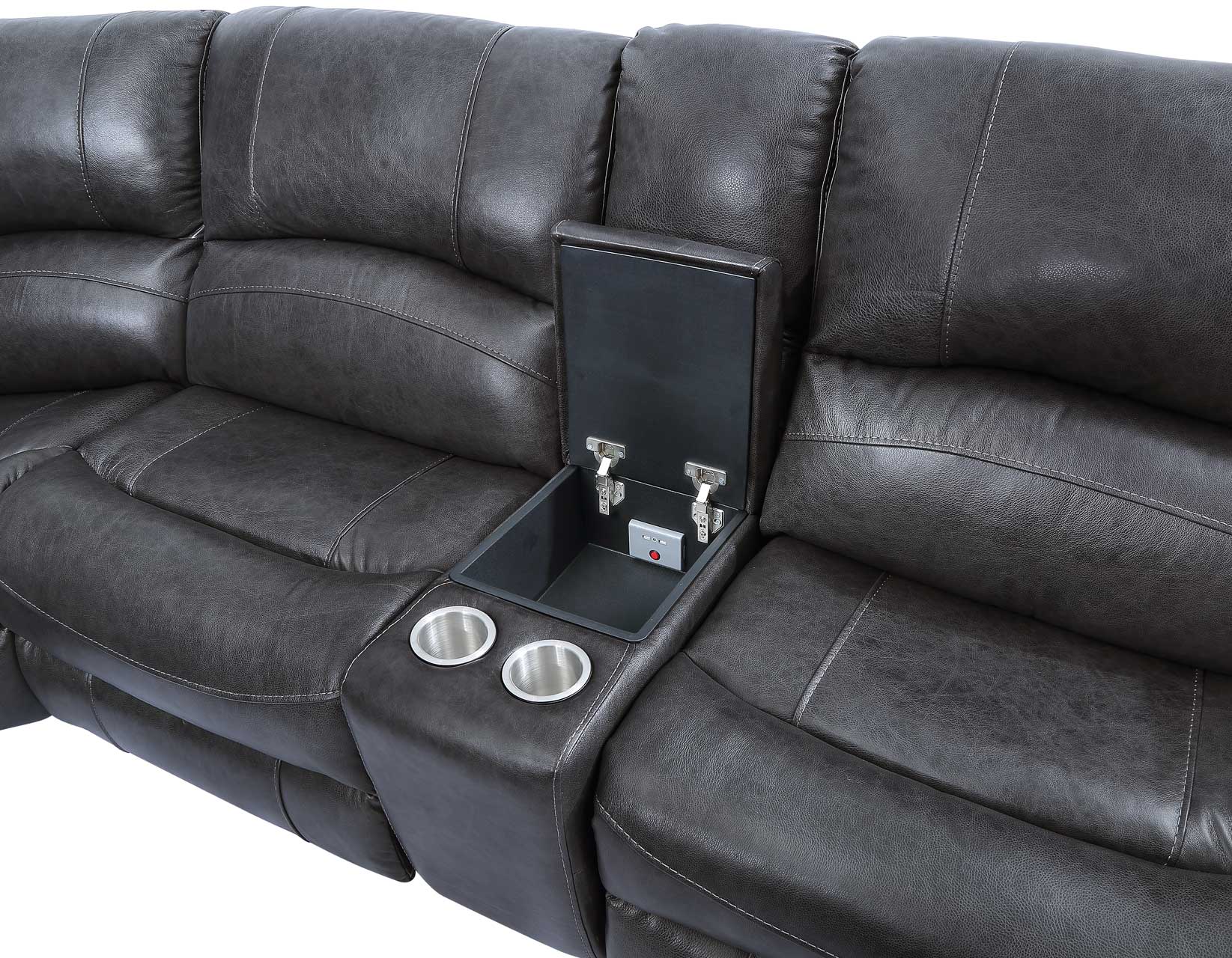 Denver Power Reclining Sectional in Charcoal Leather