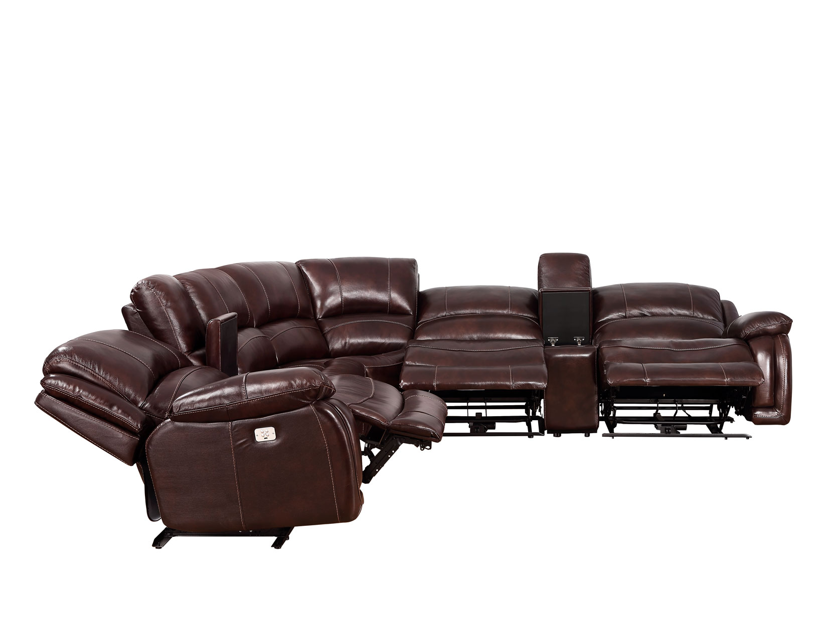 Denver Power Reclining Sectional in Merlot Leather