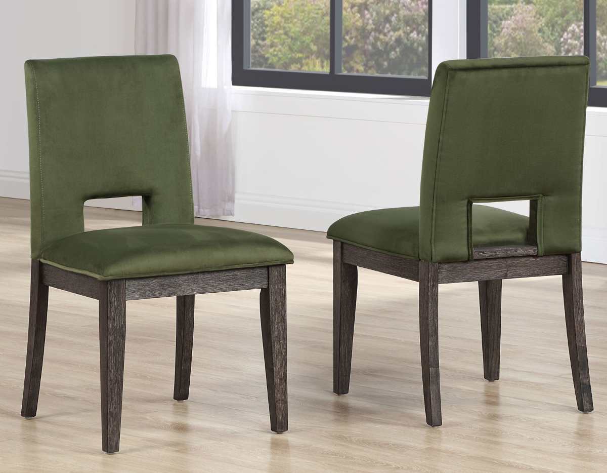 Evan Transitional Dining Room Set with Green Velvet Chairs