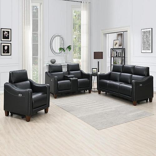 Giorno 3-Piece Power Leather Reclining Living Room Set in Black