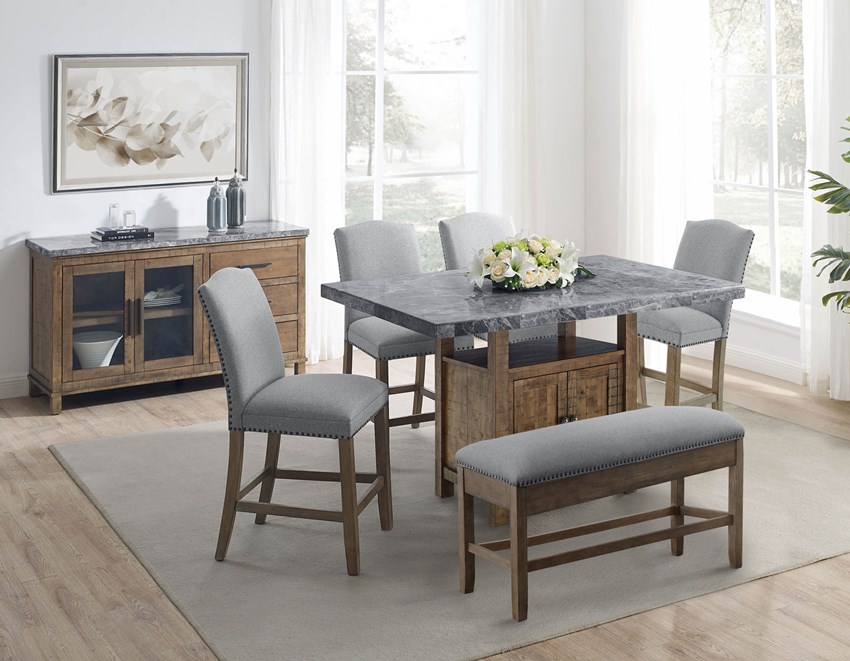 Grayson Counter Height Dining Room Set with Gray Marble Top