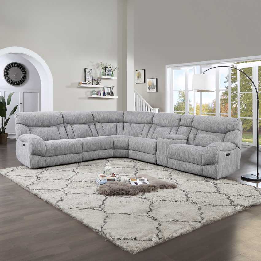 Steve Silver Park City 6-Piece Power Reclining Sectional in Grey Pumice Chenille *Clearance*