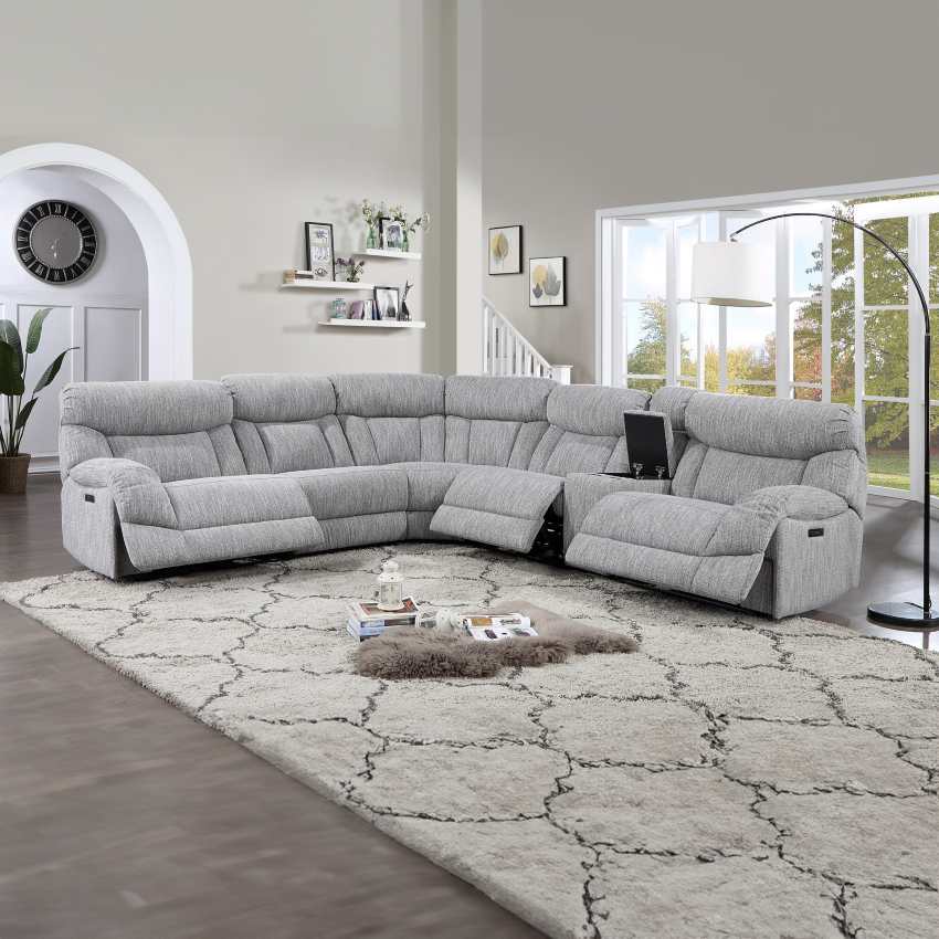 Steve Silver Park City 6-Piece Power Reclining Sectional in Grey Pumice Chenille *Clearance*