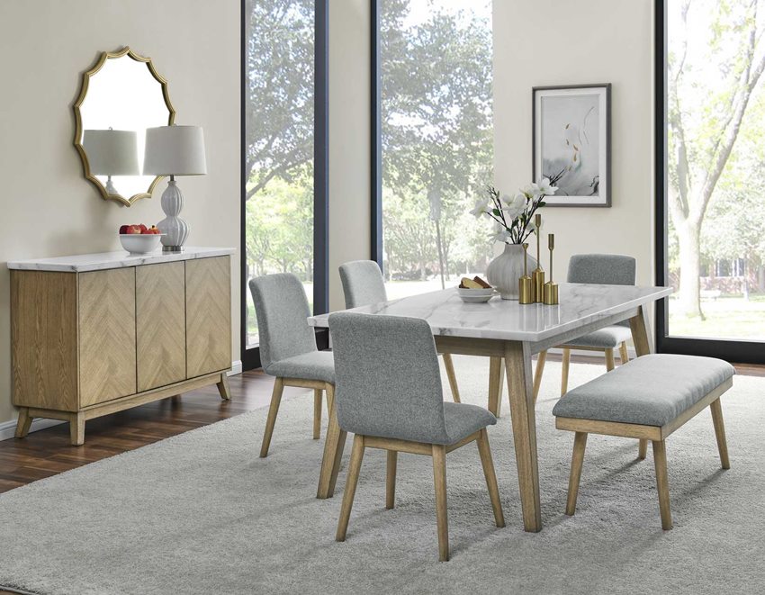 Vida Dining Set with Marble Top and Bench