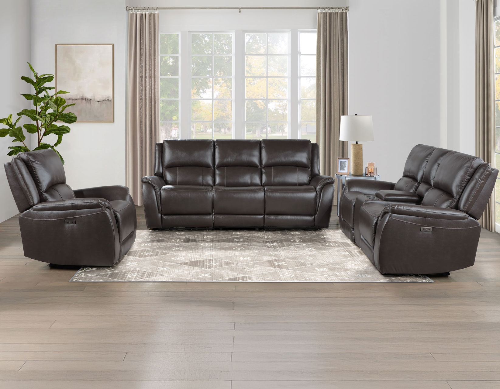 Alexandria Leather Power Reclining Sofa Set in Chocolate Alexandria Leather Power Reclining Sofa Set in Chocolate