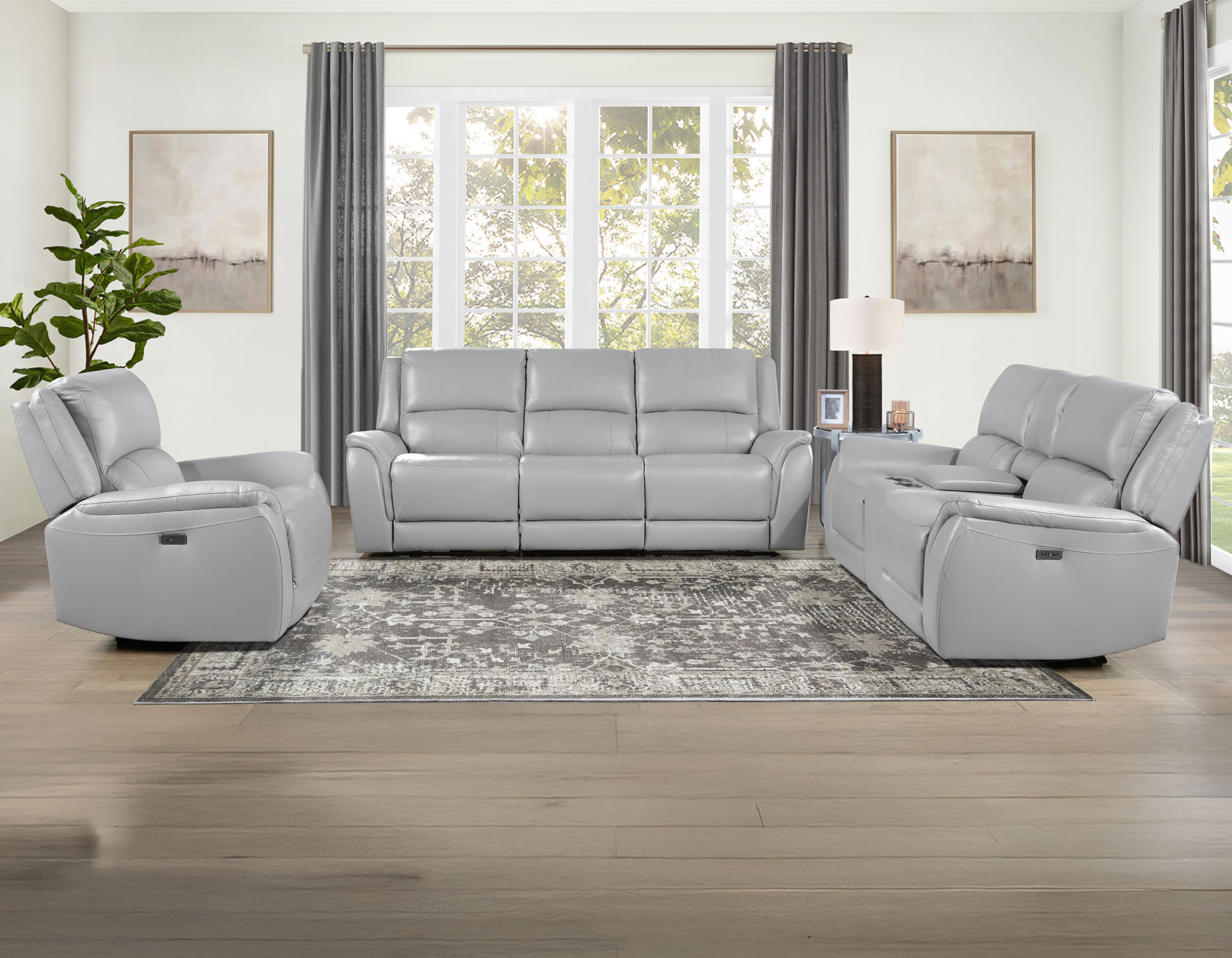 Alexandria Leather Power Reclining Sofa Set in Stone Alexandria Leather Power Reclining Sofa Set in Stone