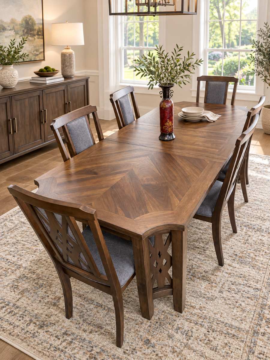 Sumatra Transitional 9-Piece Dining Set in Dark Brown