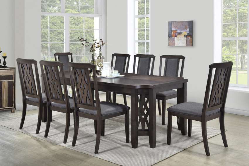 Sumatra Transitional 9-Piece Dining Set in Dark Brown Sumatra Transitional 9-Piece Dining Set in Dark Brown