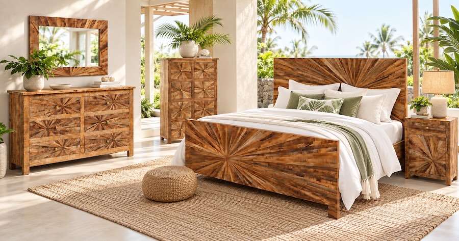 Sunhaven Handcrafted Mango Modern Organic Bedroom Set